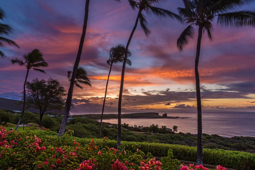 Sunrise over Menele Bay on the island of Lanai, Hawaii