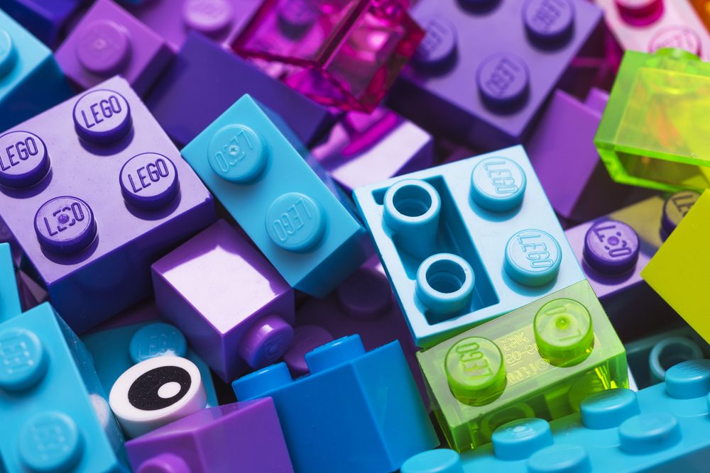 close up of multicolored lego toy building bricks