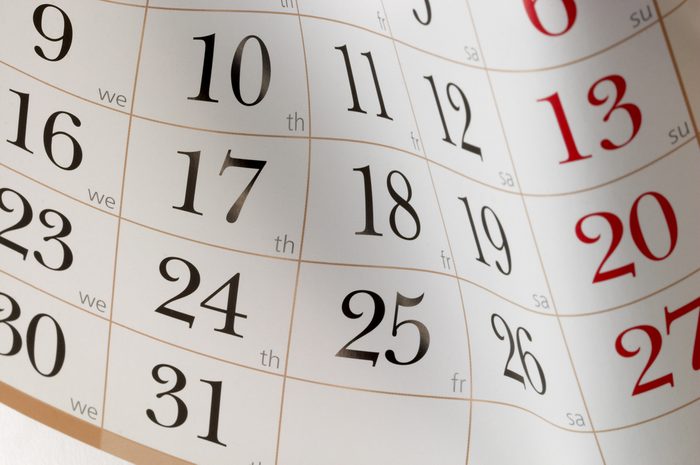 Calendar fragment shaped sheet in funny angle background