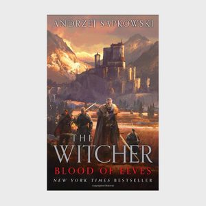 Characters stand ready in front of a medieval castle, set against mountainous landscapes. Text: 