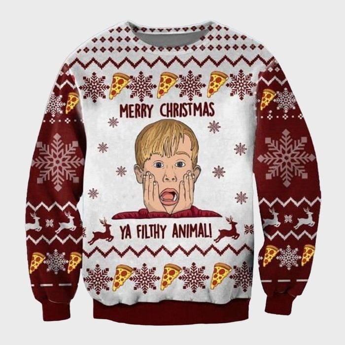 Sweater displays shocked child illustration, text 