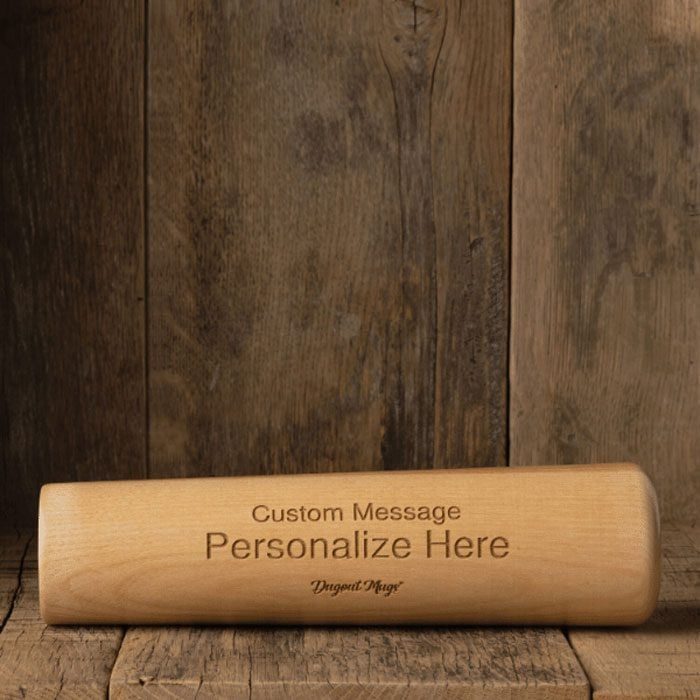 Wooden baseball bat mug, displaying 